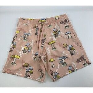 Fresh Prints Of Bel Air Swim Trunks Pink Mushrooms Drawstring Pockets Mens Small